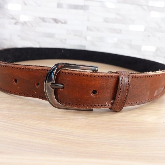 VINTAGE Classic Belt Mens Size 42 Brown Leather Casual Jeans Genuine Handmade - Picture 1 of 11